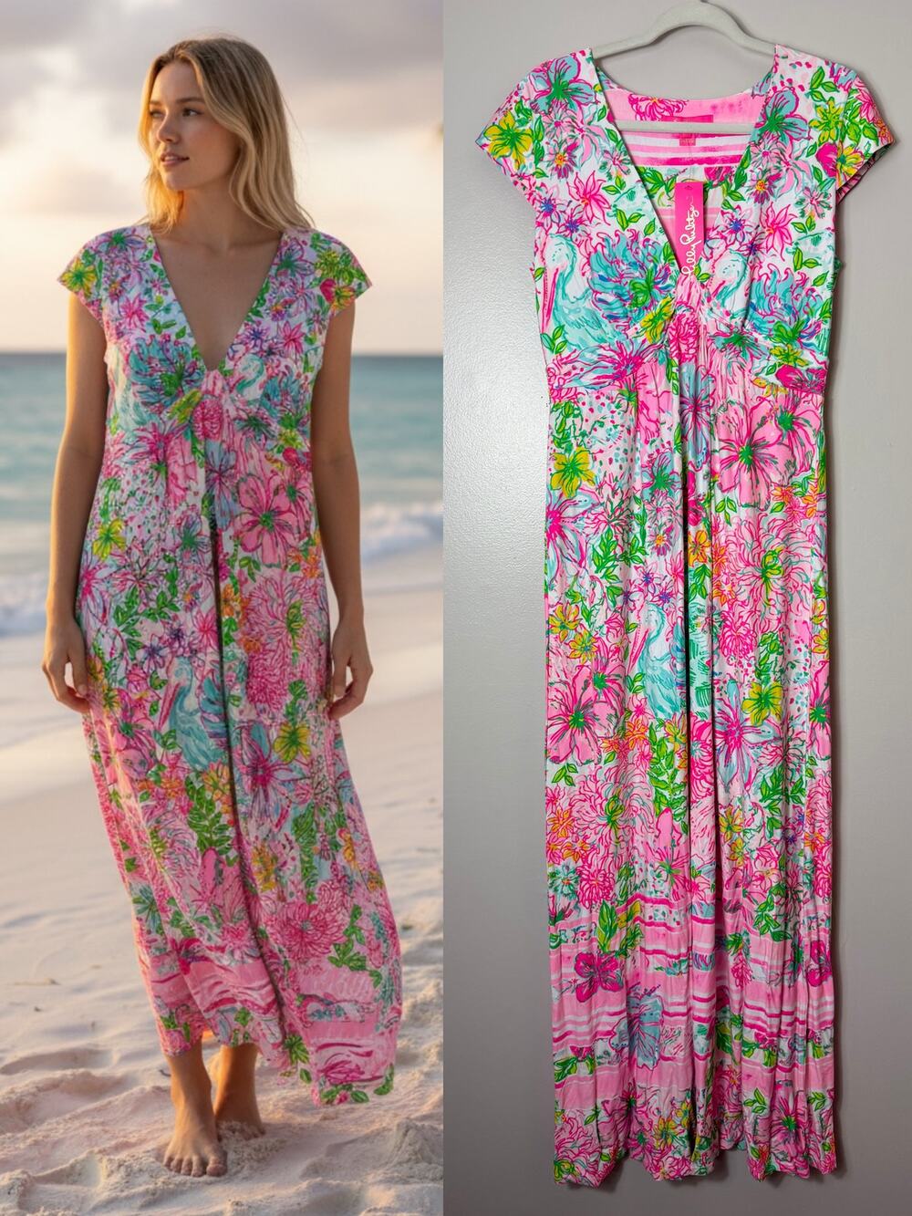 NWT LILLY PULITZER MAXI DRESS LONG PINK BREANNA PARADISE VACATION RESORT BEACH